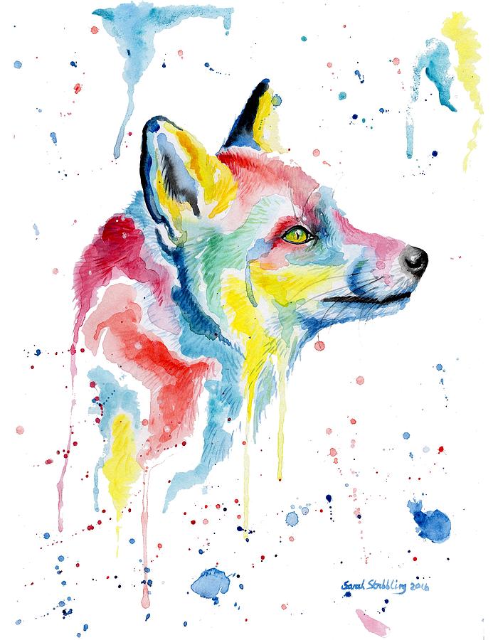 Multi color Fox Painting by Sarah Stribbling - Pixels