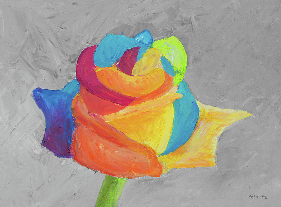 Multi Color Rainbow Rose Painting by Ken Figurski