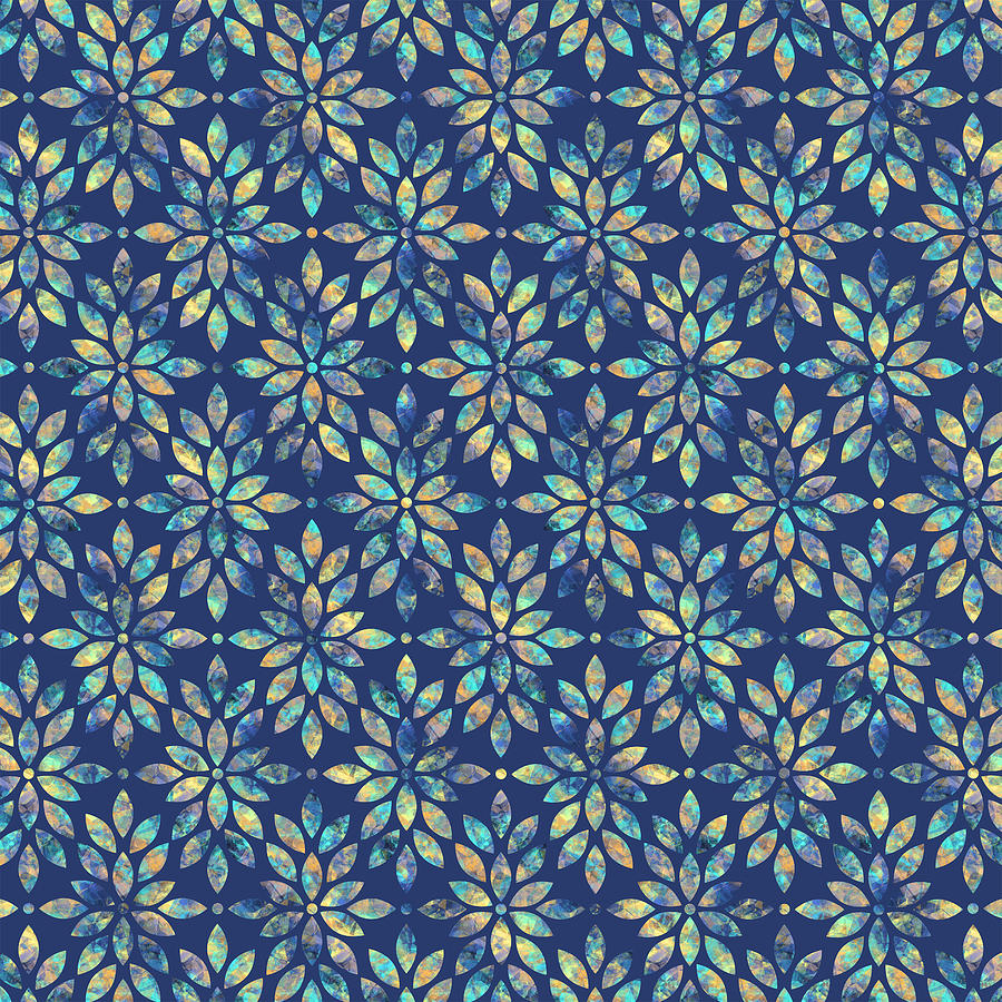 Pattern Digital Art - Multi Colored Leaves Pattern - Blue by SharaLee Art