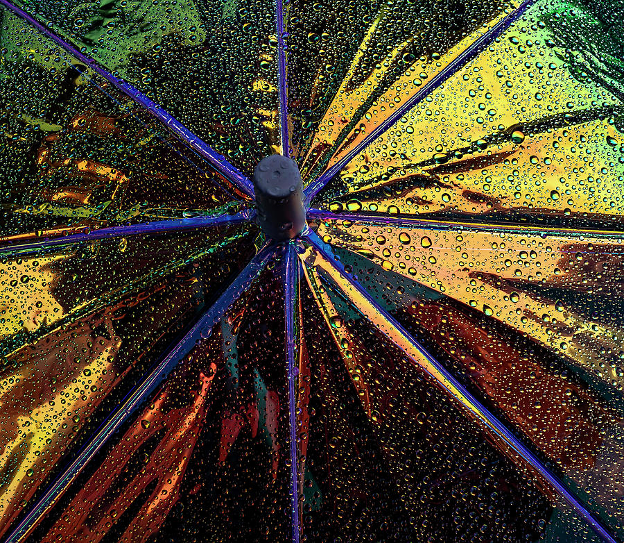 Multi Colored Mylar Umbrella and Raindrops Photograph by Robert Ullmann