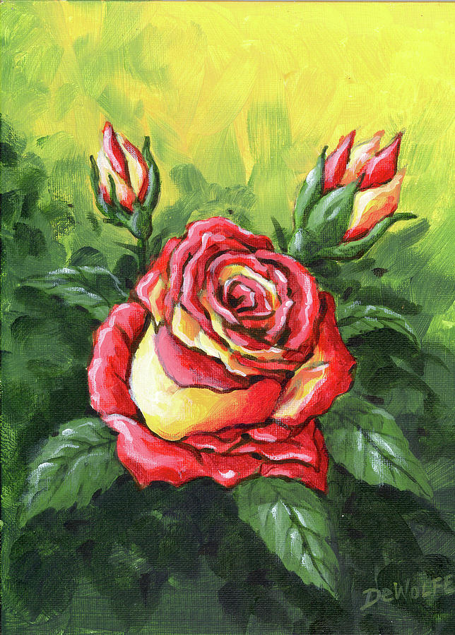 Rose Painting - Multi Coloured Rose Sketch by Richard De Wolfe