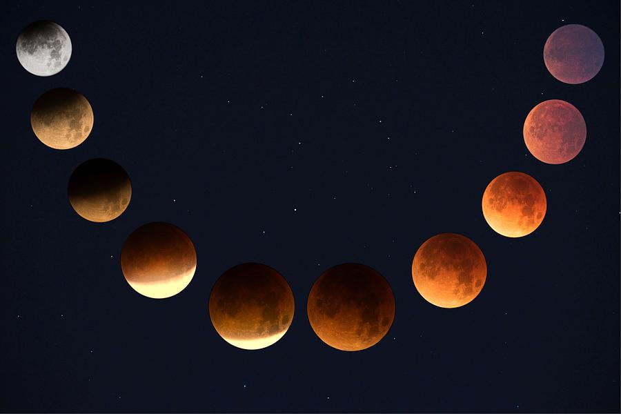 Multi-exposure Photograph Of The Lunar Eclipse Painting by Celestial Images