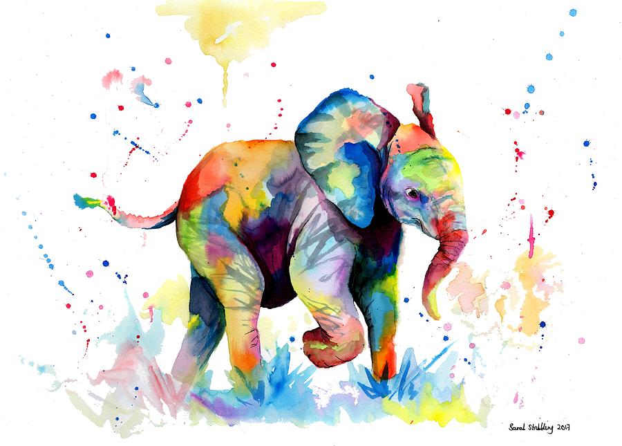 Abstract Painting - Multicolor African Elephant  by Sarah Stribbling
