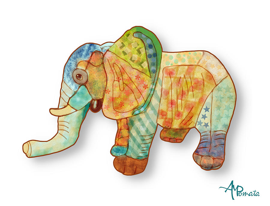 Multicolor Elephant Mixed Media by Angeles M Pomata