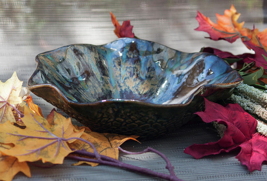 Multicolored Scalloped Decorative Bowl Ceramic Art by Suzanne Gaff