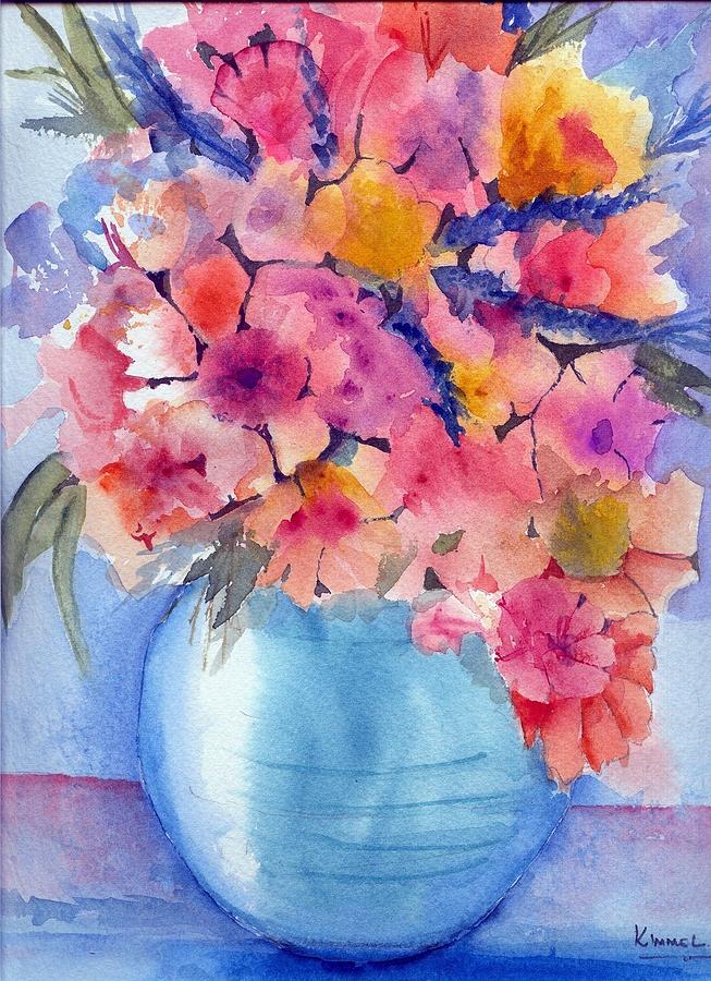 Flower Painting - Multiflora in Turquoise Vase by Harold Kimmel