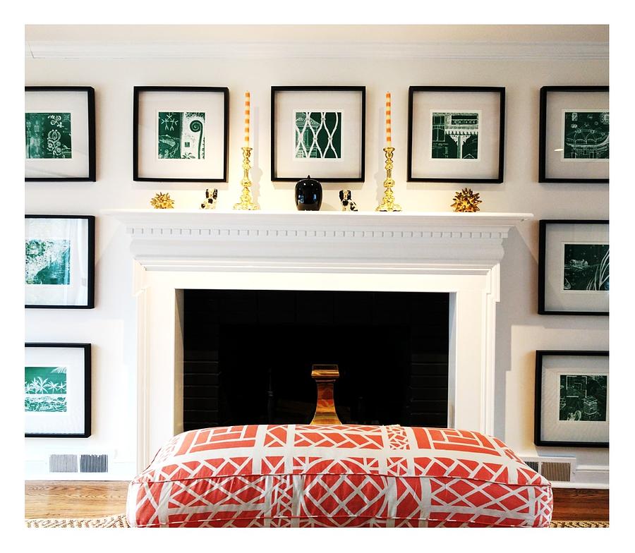 Multiple Images - Fireplace Wall - Sample drawing details with white lines on green backgrounds - 20 Drawing by Charlie Szoradi