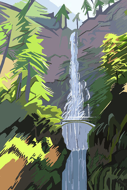Landscape Painting - Multnomah Falls by Illona Battaglia Aguayo