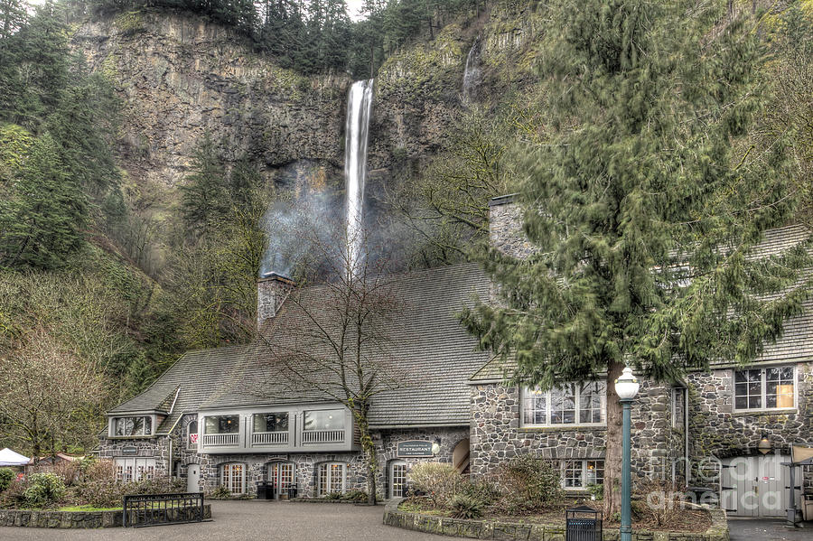 Waterfall Photograph - Multnomah Falls Lodge and Restaurant Columbia River Gorge Oregon by Dustin K Ryan