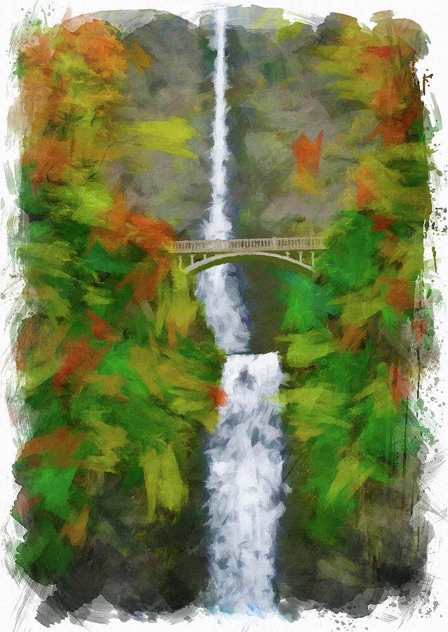 Multnomah Falls Oregon Digital Paint Digital Art by Ricky Barnard