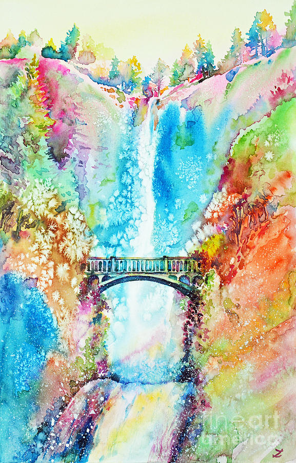 Multnomah Falls Painting by Zaira Dzhaubaeva