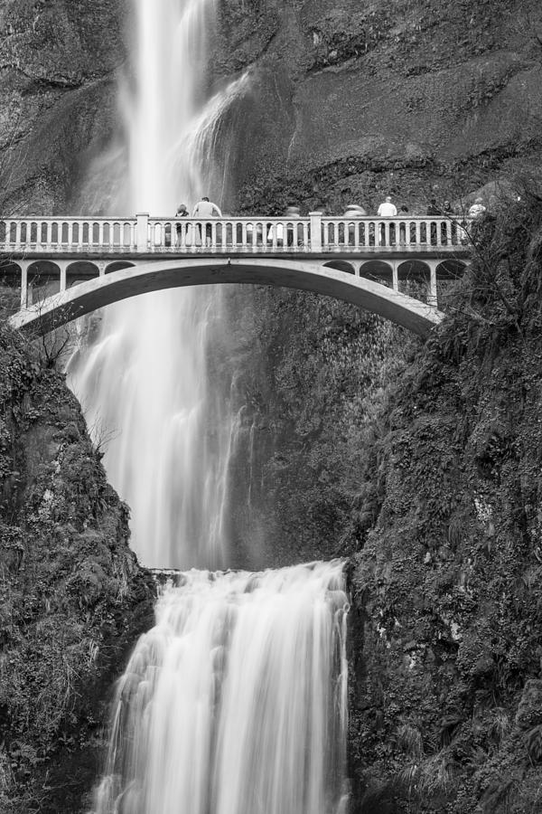 Multnomah Waterfalls CU Black and White  Photograph by John McGraw