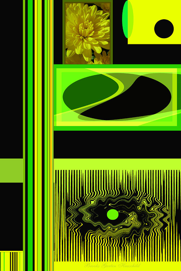 Mum Abstract - Yellow Green on Black - Original Abstract Floral and Digital Art Design Photograph by Brooks Garten Hauschild