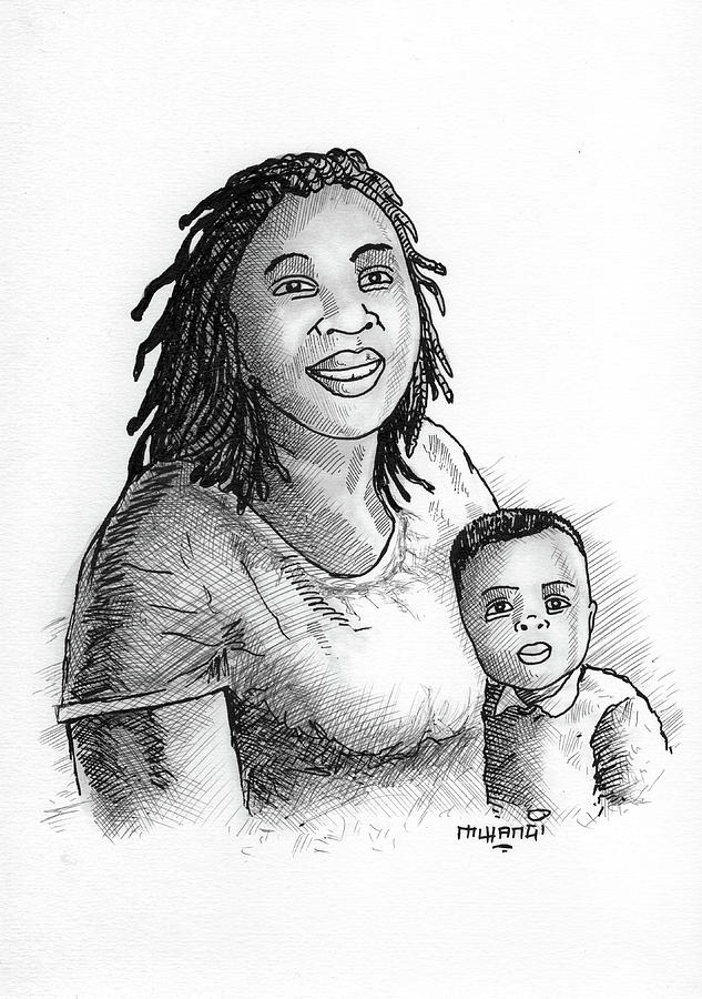 Mum and Baby Mixed Media by Anthony Mwangi