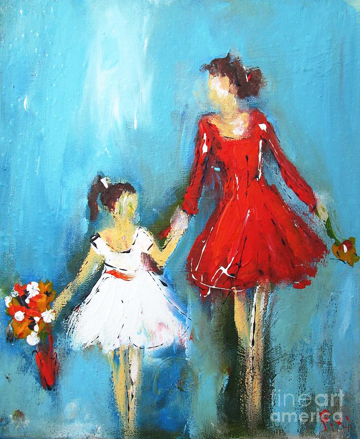 Mum Daughter -2016- Available As A Signed And Numbered Print On Canvas Www.pixi-art.com  Painting by Mary Cahalan Lee - aka PIXI