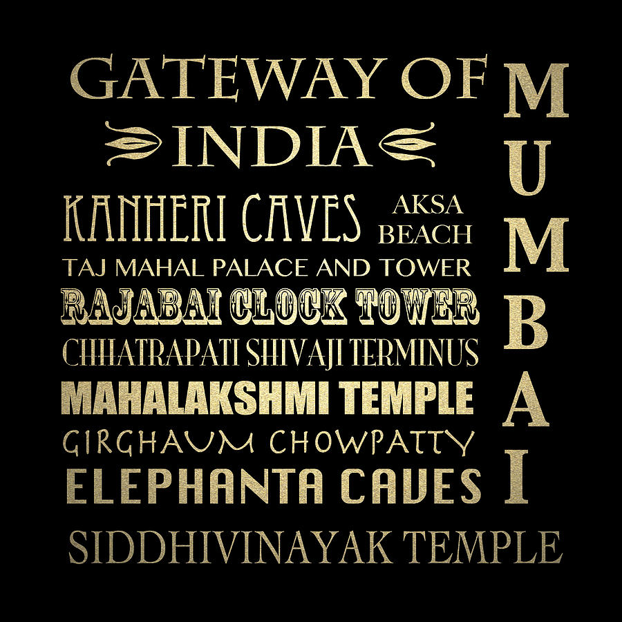 Typography Digital Art - Mumbai Famous Landmarks by Patricia Lintner