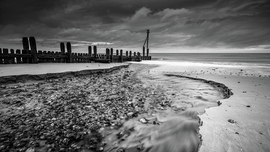 Mundesley Beach - mono Photograph by James Billings
