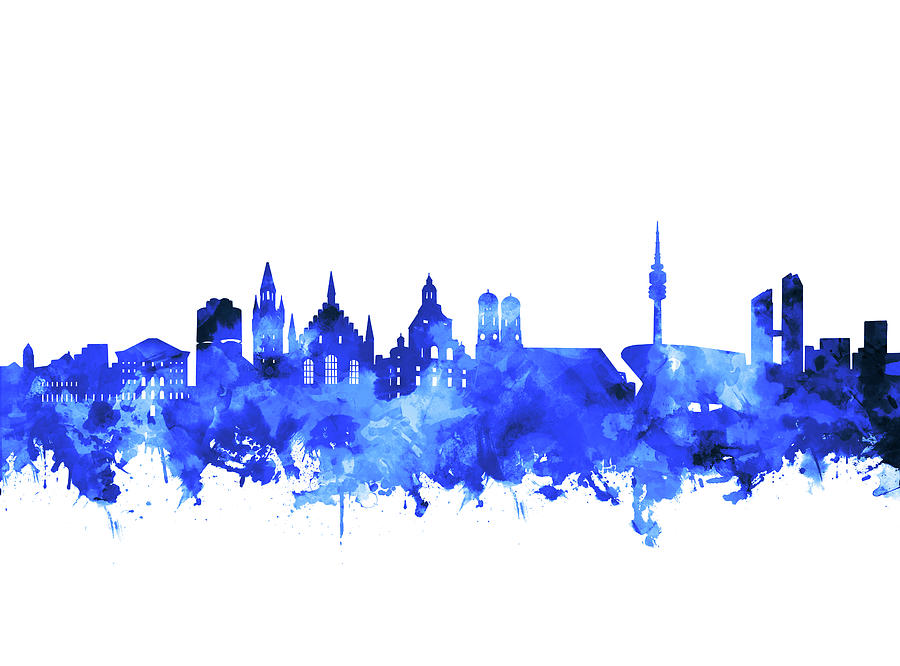 Munich City Skyline Blue Digital Art by Bekim M