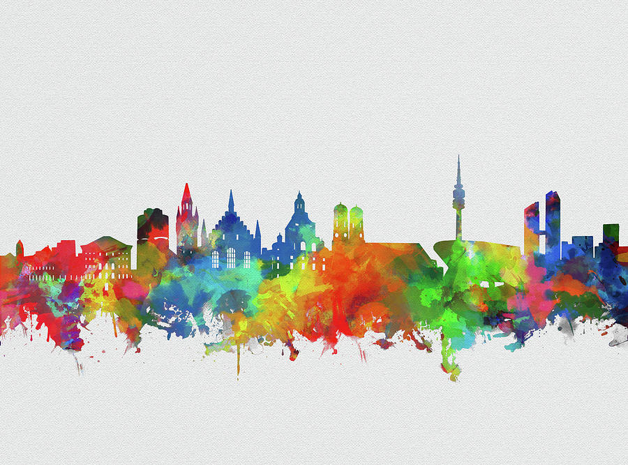 Munich City Skyline Watercolor Digital Art by Bekim M