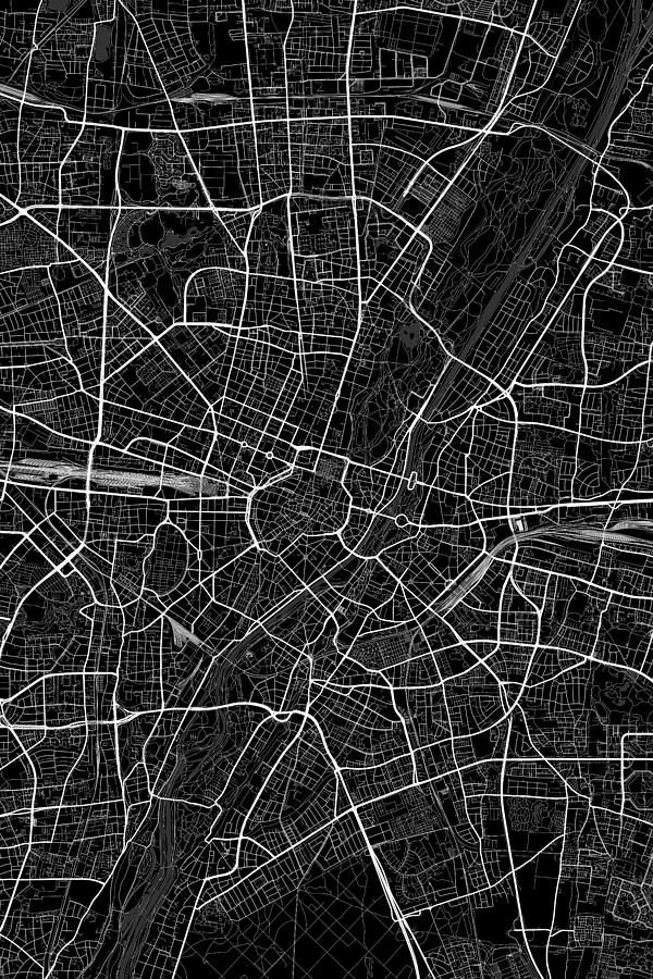 Munich Germany Dark Map Digital Art by Jurq Studio - Fine Art America