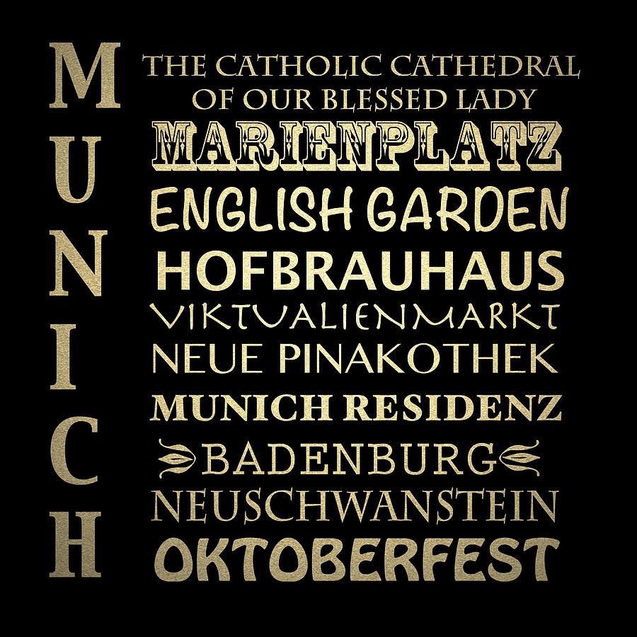 Typography Digital Art - Munich Famous Landmarks by Patricia Lintner