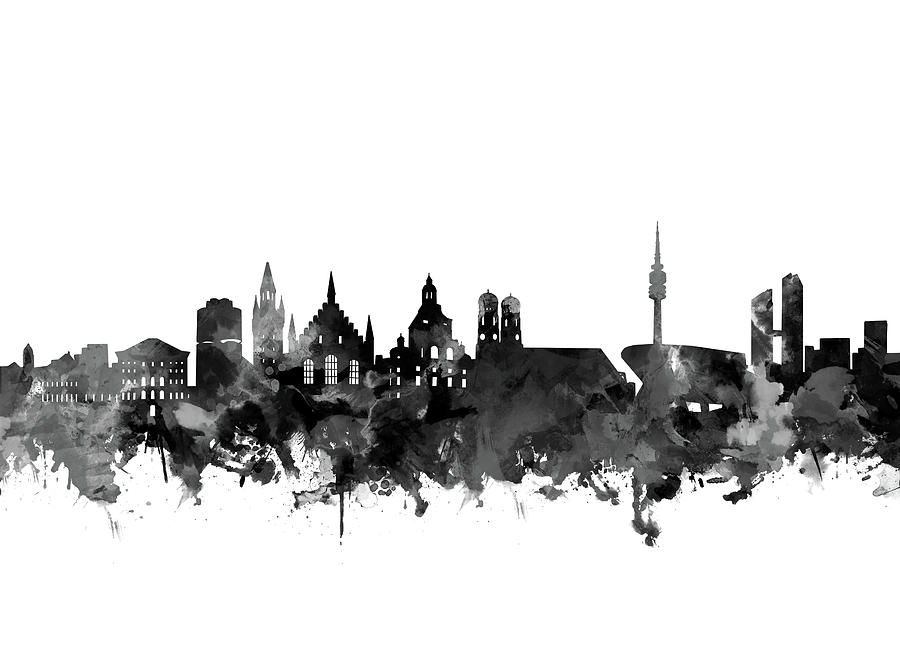 Munich Skyline Black And White Digital Art by Bekim M