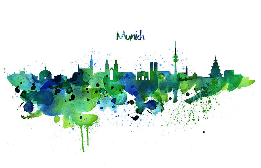 Munich Skyline Silhouette Painting by Marian Voicu