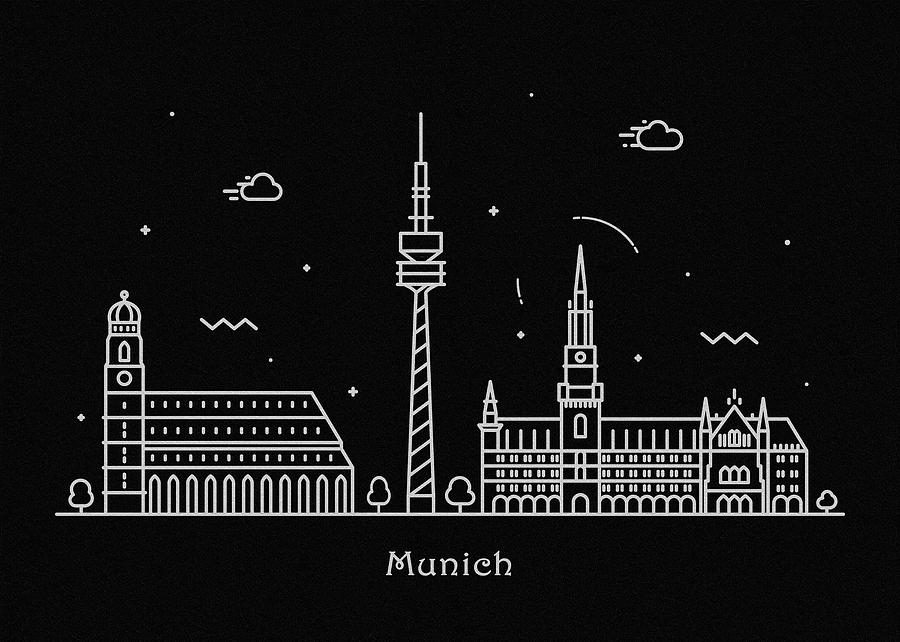 Munich Movie Drawing - Munich Skyline Travel Poster by Inspirowl Design