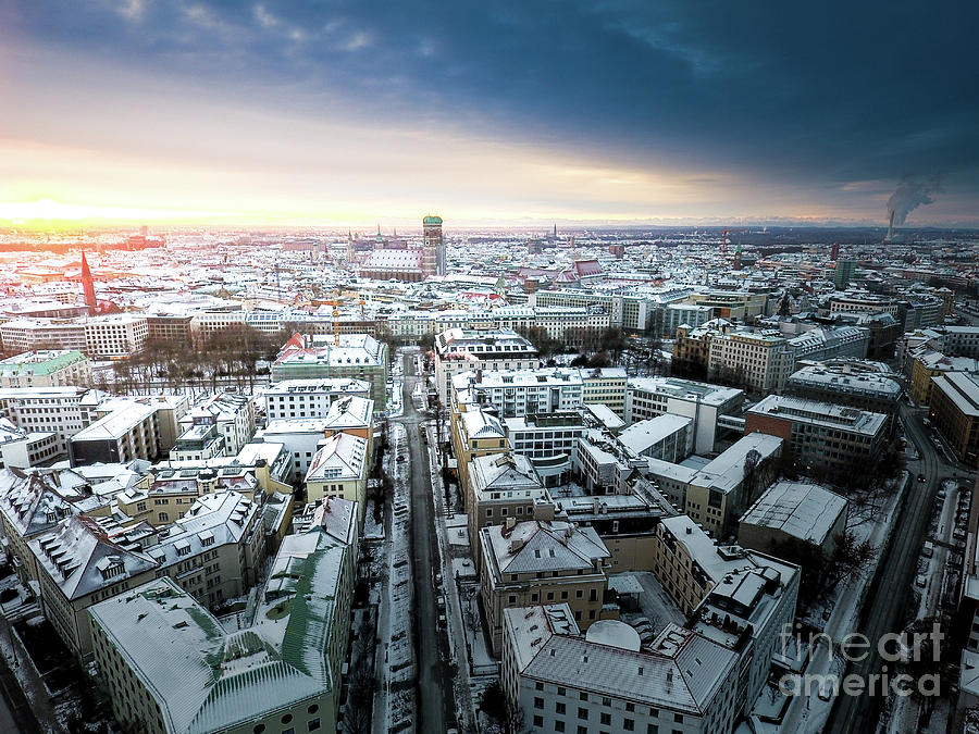 Munich Movie Photograph - Munich - Sunrise at a winter day by Hannes Cmarits