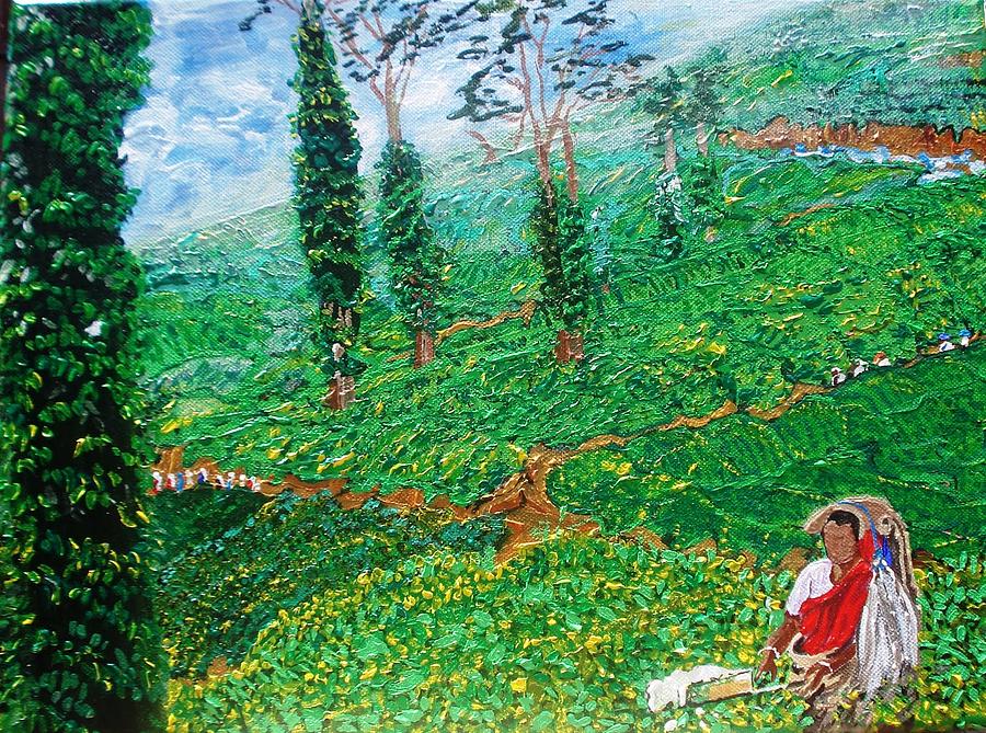 Tea Painting - Munnar tea gardens by Narayan Iyer