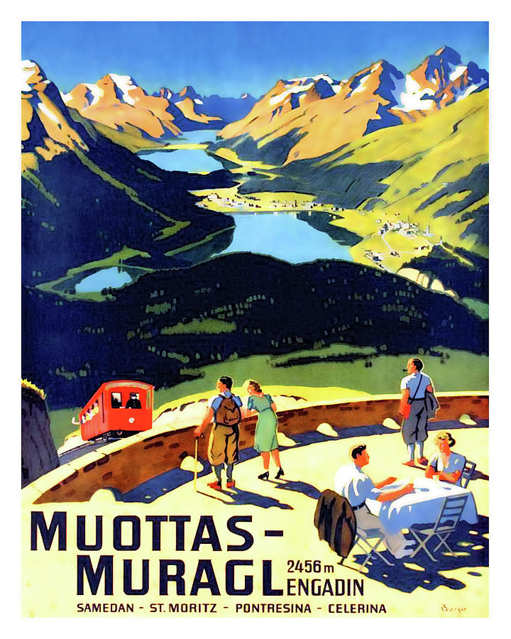 Muottas - Muragl, Switzerland, travel poster Painting by Long Shot
