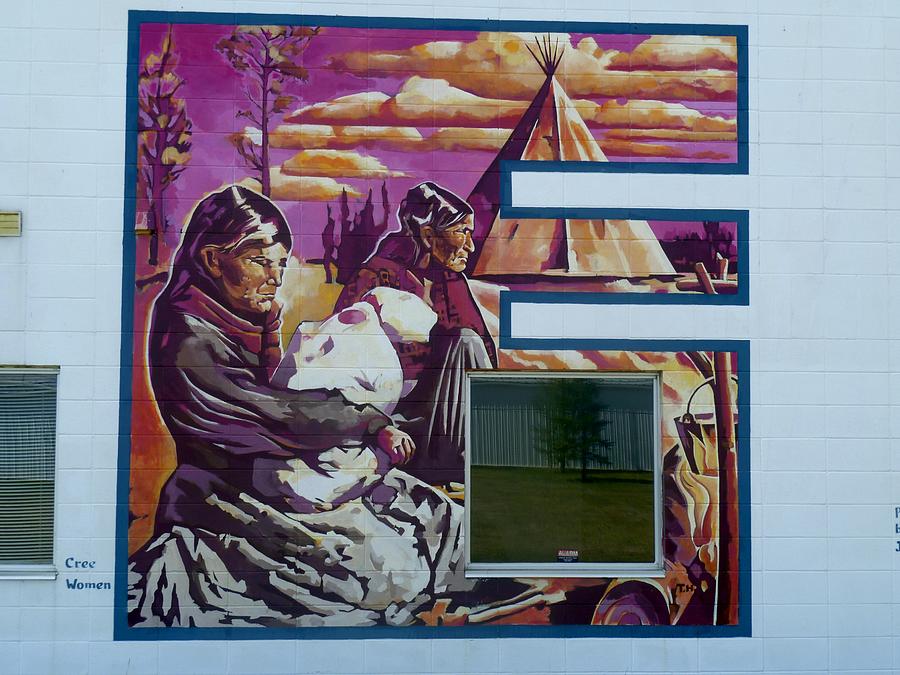 Mural 12x120 feet detail Beaver Tribe Women Midwest Painting by Tim  Heimdal