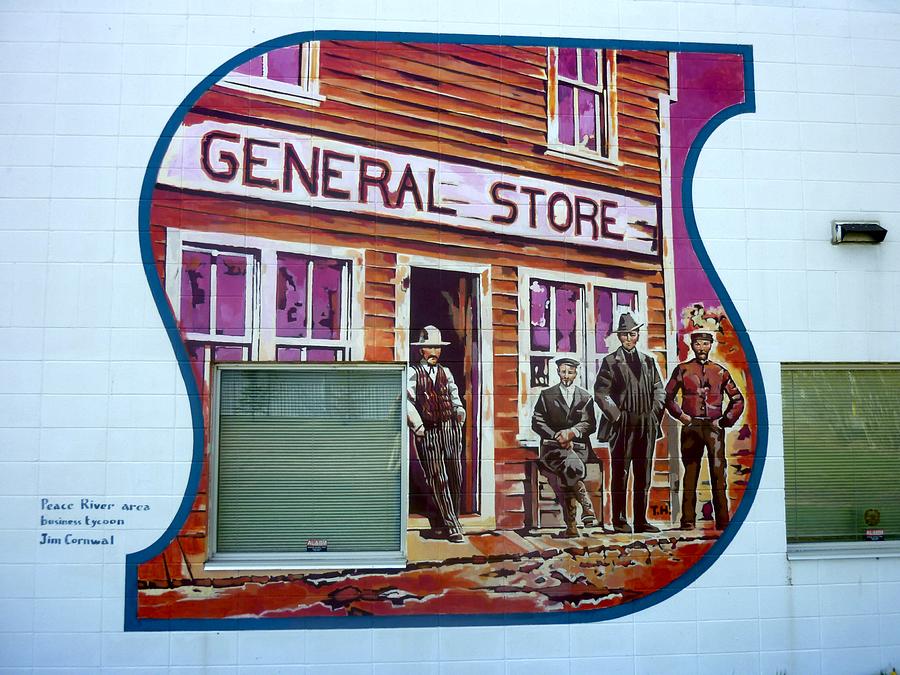 Mural 12x120 feet detail Peace River General Store Midwest Painting by Tim  Heimdal