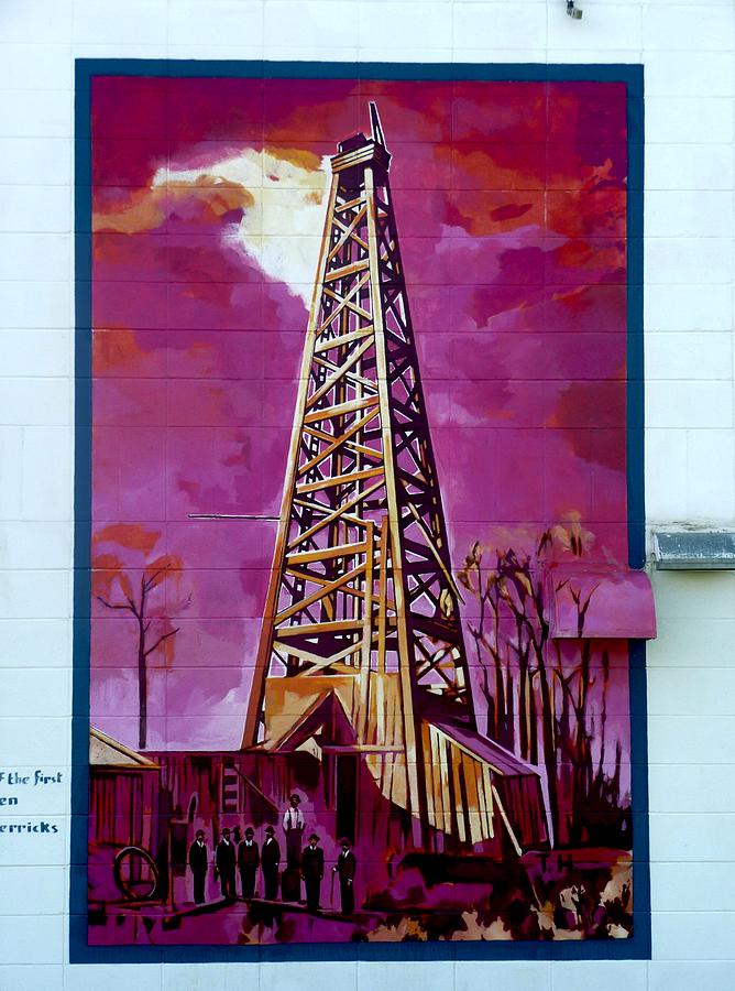Mural detail 12x120 feet Midwest The First Oil Derek in Alberta Painting by Tim  Heimdal
