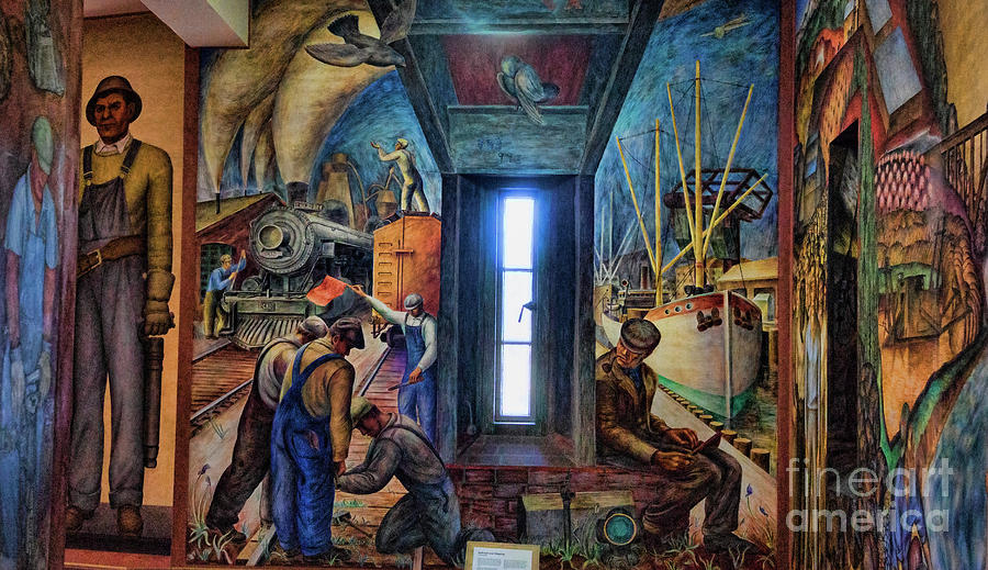 Mural interior Coit Tower  Photograph by Chuck Kuhn