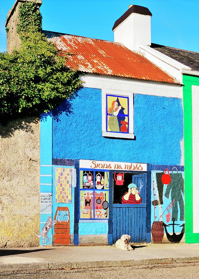 Mural painting of fishing tackle shop. Village of Kinvara on the south  shore of Galway Bay, Ireland by David Lyons