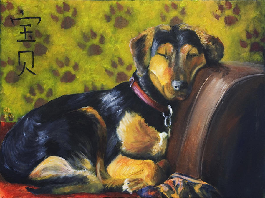 Dog Painting - Murphy VI Sleeping by Nik Helbig