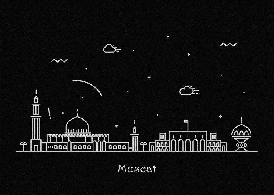 Muscat Skyline Travel Poster Drawing by Inspirowl Design