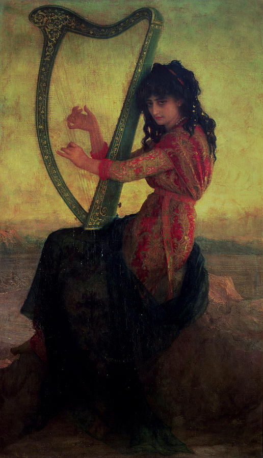 Music Painting - Muse Playing the Harp by Antoine Auguste Ernest Hebert