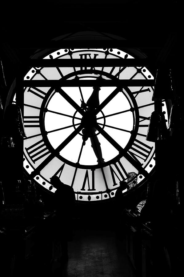 Musee dOrsay Giant Clock Face Interior Silhouette Paris France Black and White Photograph by Shawn OBrien