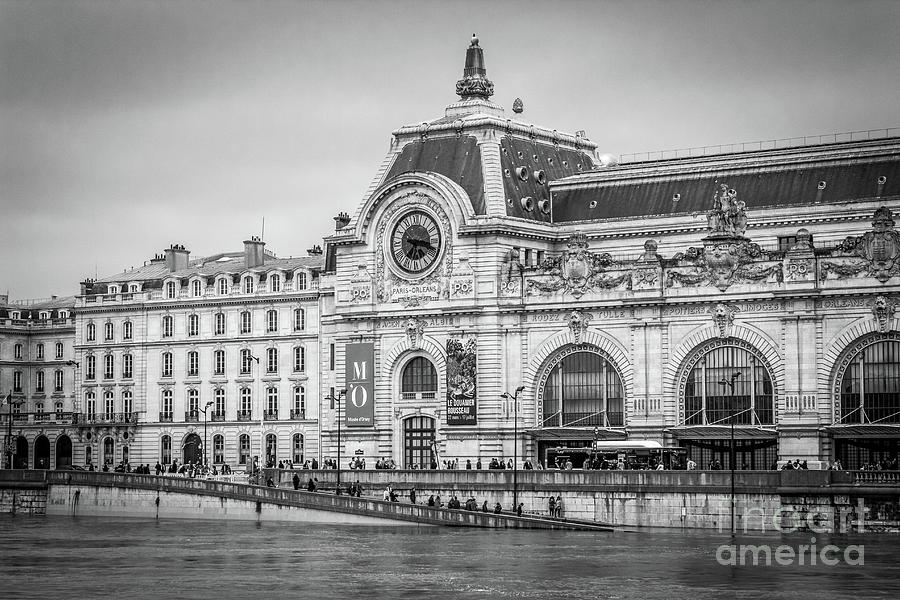 Musee d Orsay Seine River Flooding, Blk Wht Photograph by Liesl Walsh