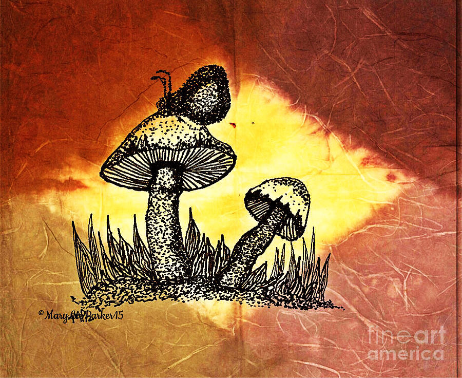 Mushroom And Butterfly Mixed Media by MaryLee Parker