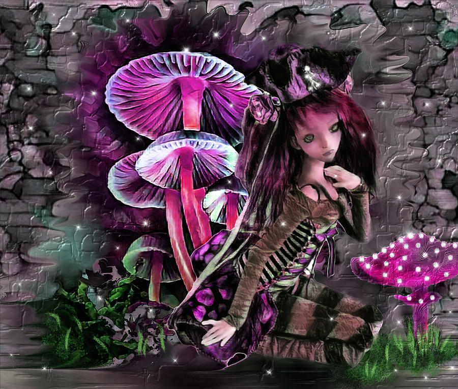 Abstract Digital Art - Mushroom Fairy by Artful Oasis