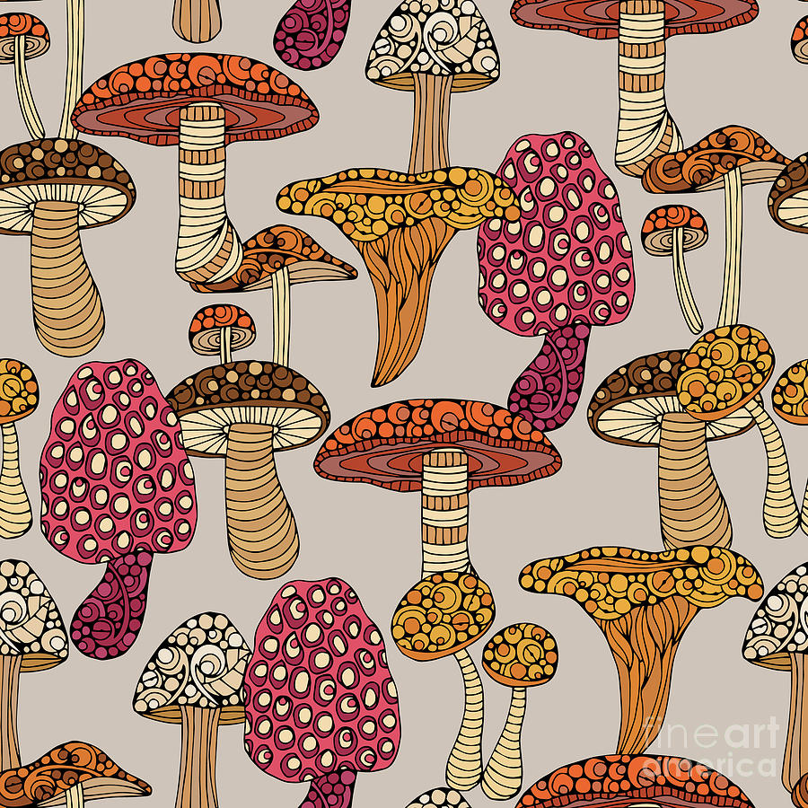 Mushroom Pattern Digital Art by MGL Meiklejohn Graphics Licensing