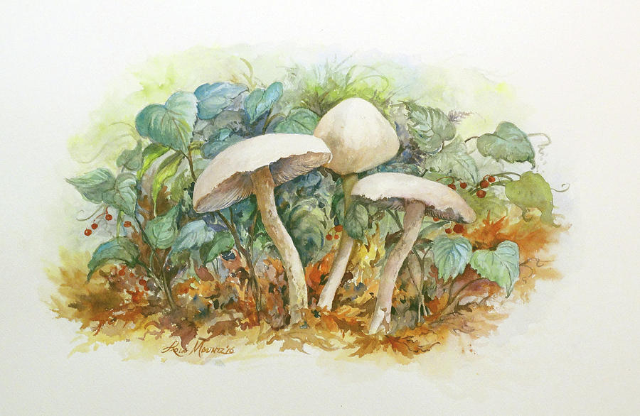 Mushrooms and Berries Painting by Lois Mountz