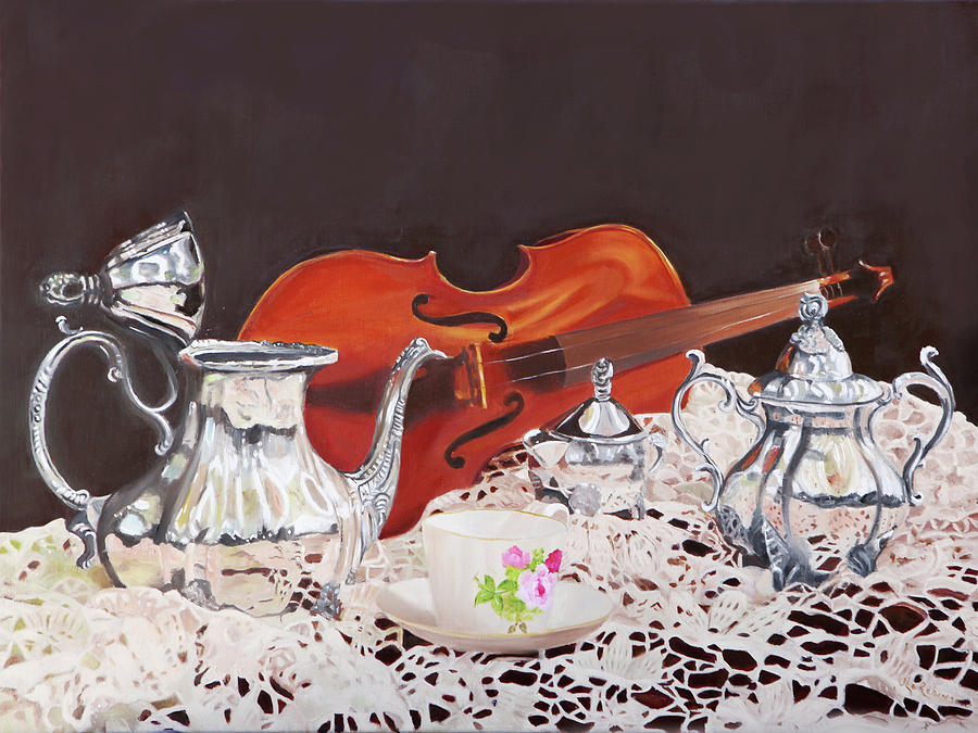Music Painting - Music and Tea by Joanne Lopez Robinson