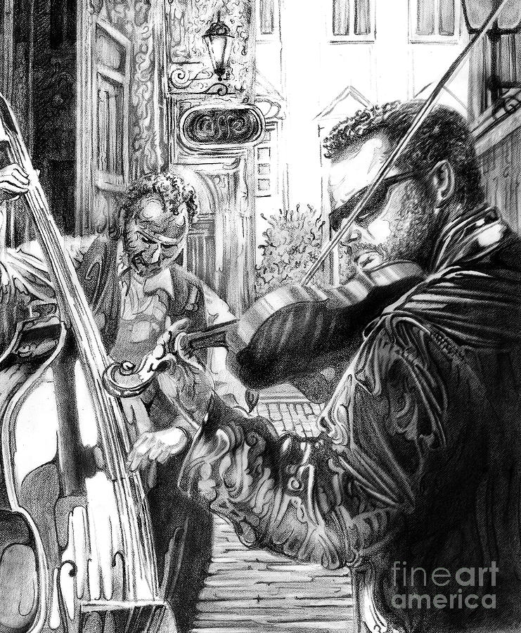 Music Caffe in the Street Drawing by Mike Massengale
