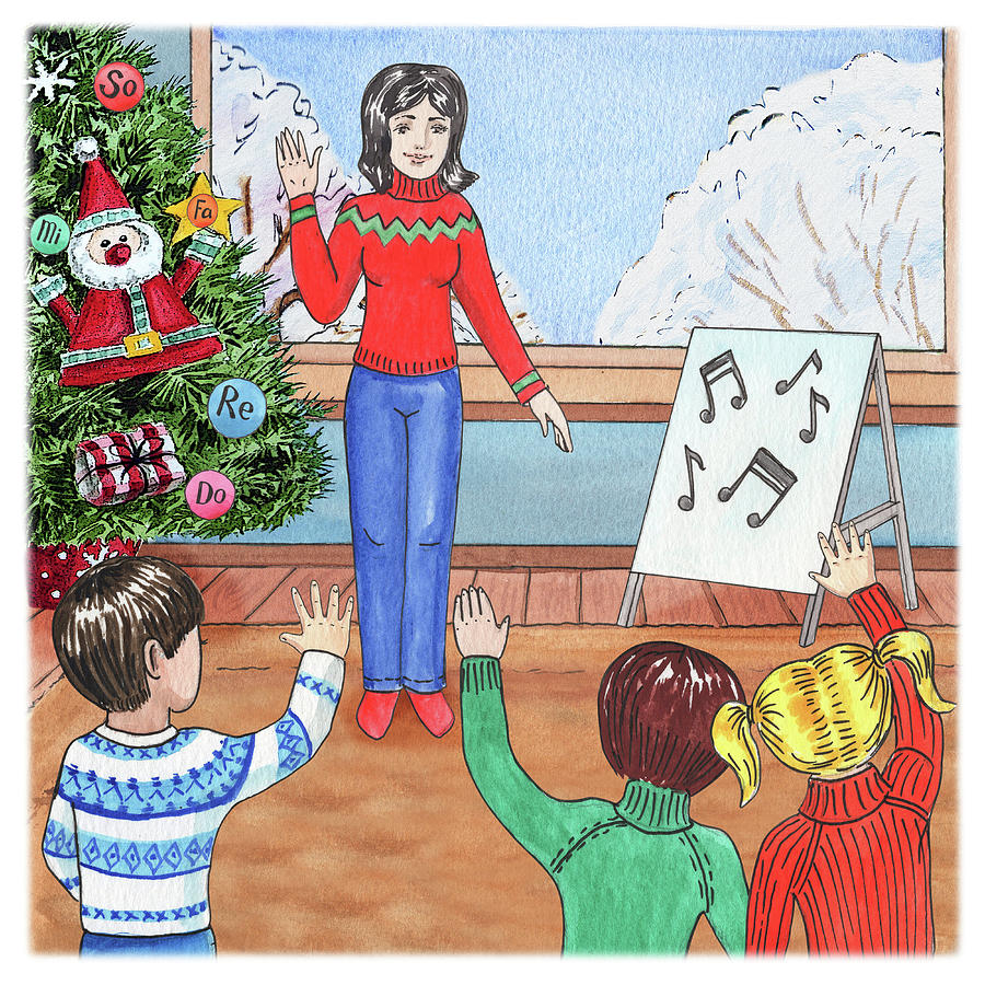 Christmas Painting - Music Class Christmas by Irina Sztukowski