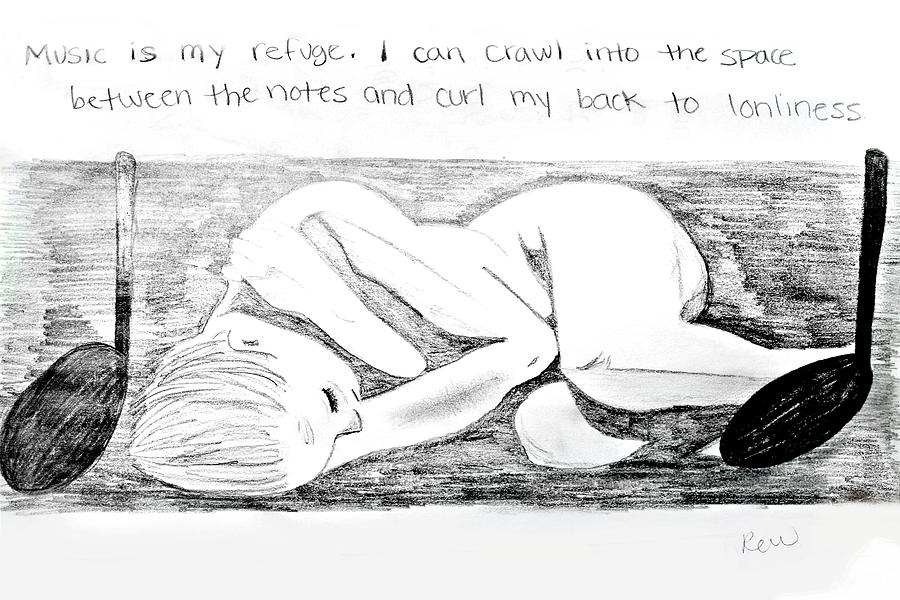 Music is my Refuge Drawing by Rebecca Wood