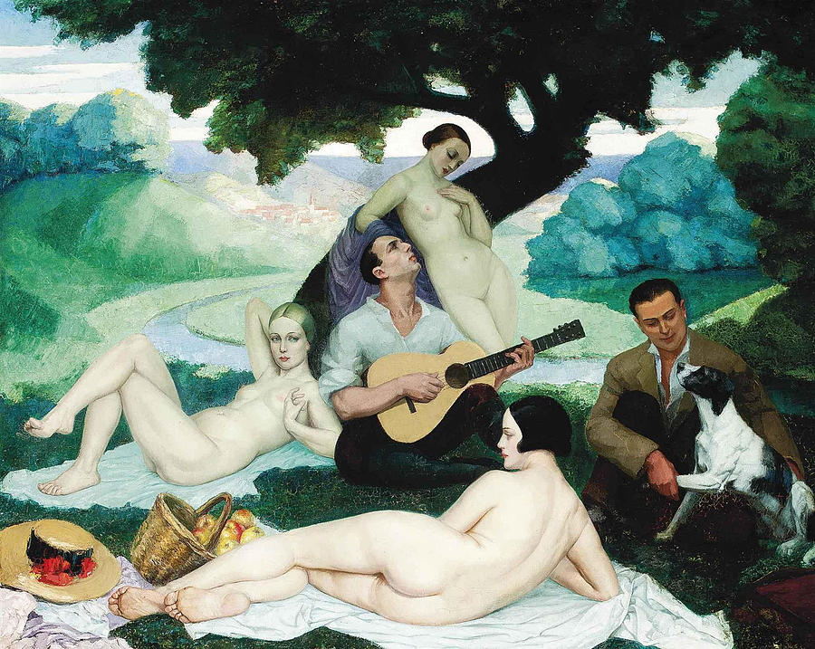 Music on the lawn Painting by Adrien Thevenot